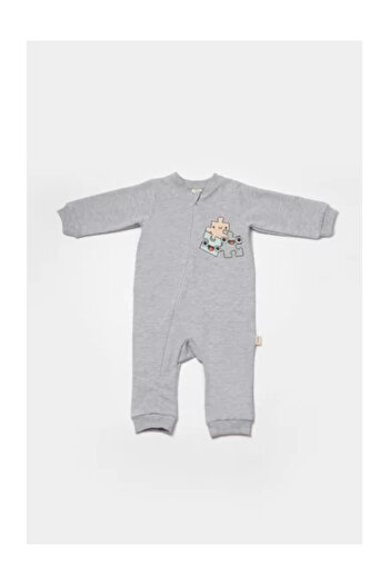 BabyCosy Salopeta cu fermoar, Two thread, BabyCosy, 100% bumbac , Gri
