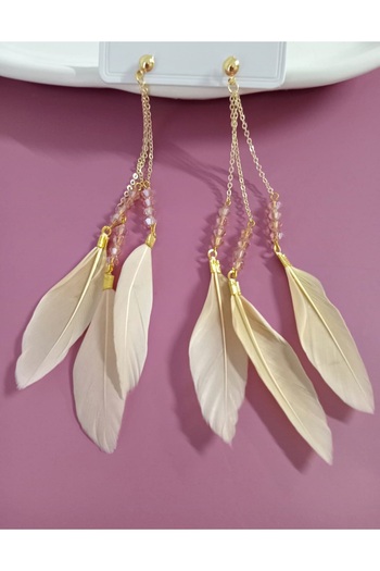 mos&more Cream Feather Lightweight Stylish Earrings