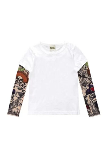 drool Children's White T-Shirt with Tattoo (Size: 120, Model: Model C)