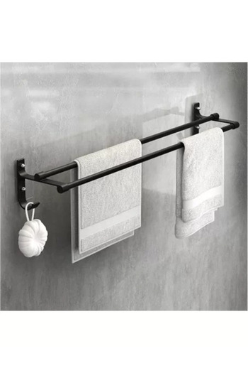 Avex Hliníkový držák na 2 ručníky + 2 háčky, 60 cm, černý