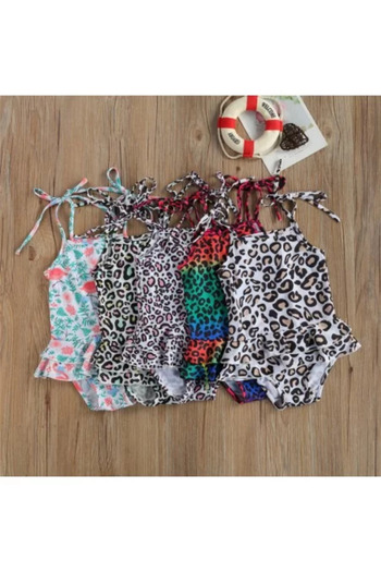 drool Swimsuit with ruffle and strap (Size: 130, Model: Brown dots)