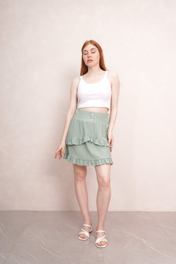 PONÇİK Women's Burumcuk Layered Mini Skirt 24070