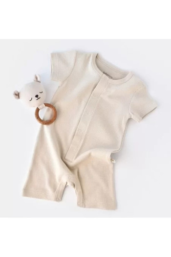 BabyCosy Short Pants Jumpsuit - 100% Cotton - Stone, (Size: 12-18 Months)
