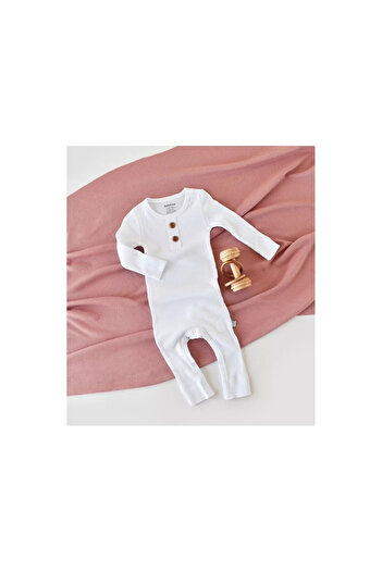 BabyCosy Long Sleeve Romper with Full Pants from Cotton and Modal - White