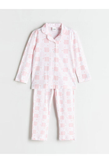LC Waikiki Sparkling Choices |   Shirt Collar Printed Girls' Pajama Set