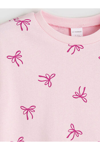 LC Waikiki Pink Crew Neck Bow Patterned Girl's Sweatshirt