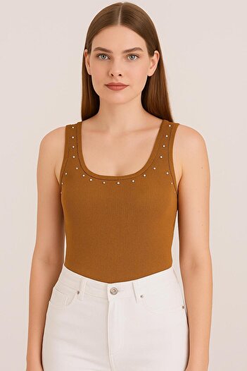 MELOOX Stone Detailed Ribana Strap Blouse - Women's Stylish Casual Fashion