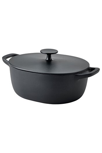 IKEA VARDAGEN Casserole with lid, enamelled cast iron matt/black, 5 l