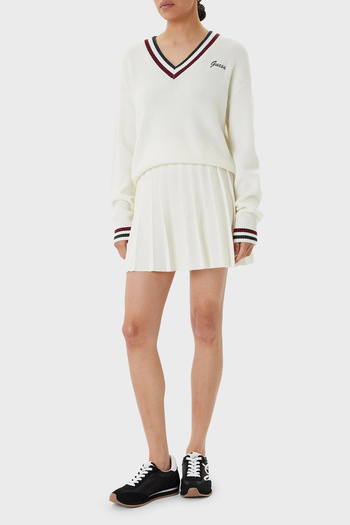 Guess Sabina Striped Wool Blend Regular Fit V-Neck Sweater V5Br01Z1152 Sweater V5Br01 Z1152 G05