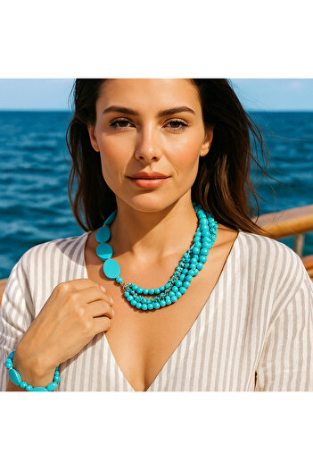 Asteria Elite Turquoise Necklace Bracelet Set for Evil Eye Protection, Luck and Peace