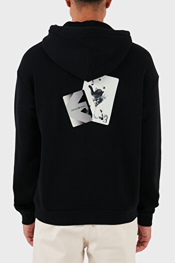 Emporio Armani Back Patterned Logo 100% Cotton Relaxed Fit Hooded Sweat Men's Sweat Em003611 Af14