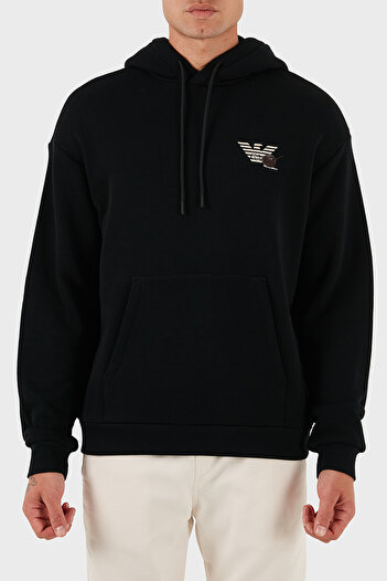 Emporio Armani Back Patterned Logo 100% Cotton Relaxed Fit Hooded Sweat Men's Sweat Em003611 Af14