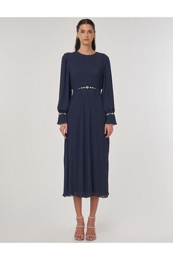 Kayra Stone Embroidered Stylish Dress Anthracite