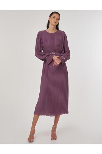 Kayra Stone Embroidered Stylish Dress Lavender
