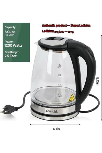 erorex Electric Kettle1.8L Transparent Glass Kettle Stainless Steel Tea Kettle 1500W Fast Boiling Water