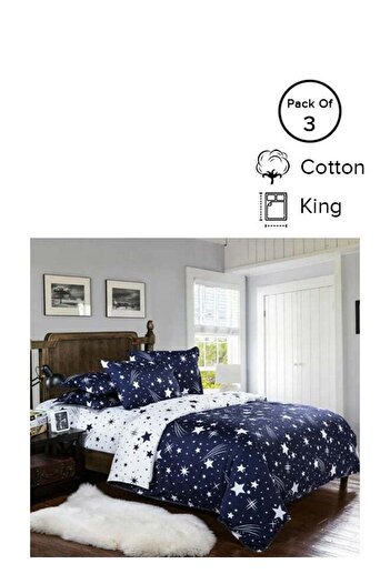 fun zone WEISDIN 3-Piece King Size Printed Bedding Set Cotton Multicolour