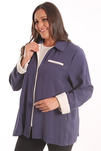 Metpoint Trend42Plus Plus Size Zippered Plus Size Indigo Trench Coat