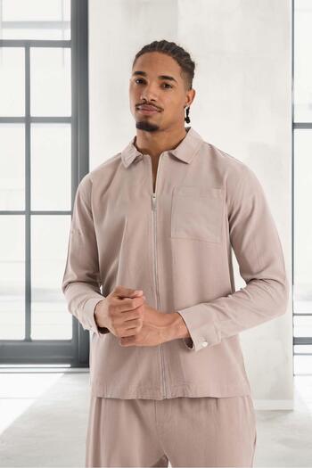 Valiberta Baggy Fit Cupra Fabric Jogger Men's Tracksuit Set - Beige