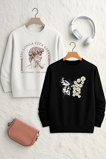 uyguntarz Unisex 2-Pack Printed Crew Neck Sweatshirt