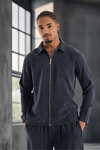 Valiberta Regular Fit Cupra Fabric Zippered Men's Jacket - Smoked