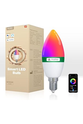 MOES Smart LED Bulb, E14 Base, RGBW Color Changing 2700K-6500K, 470 Lumens, 6W