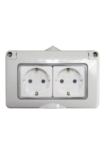 Elvon Double Socket with Hydro Membrane, IP55, Gray Color