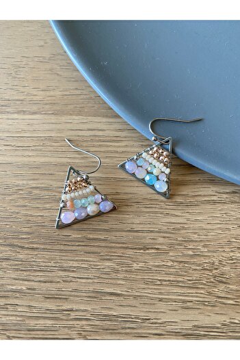 dela otantik Triangle Authentic Beaded Dangle Earrings - Handmade Colorful Bohemian Ethnic Bijouterie Jewelry - Earrings