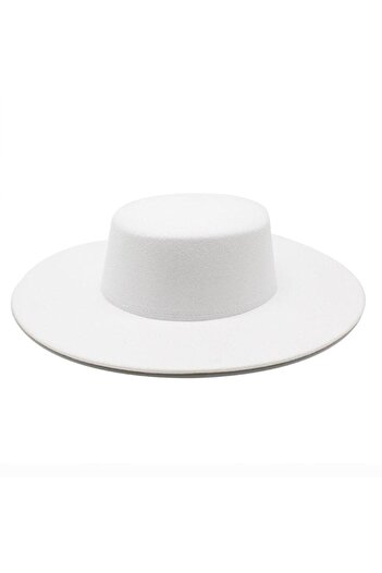 Pursehuit Women's hat, white, boater style, with wide brim, Kaino