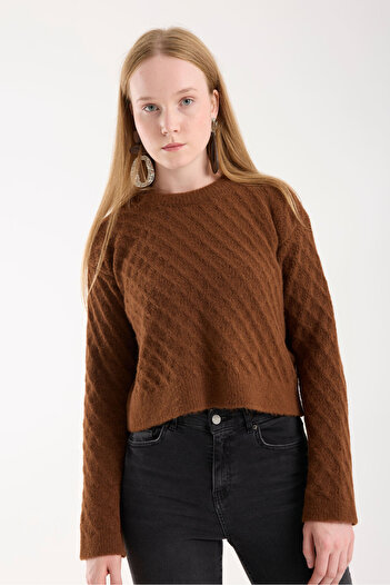 İLKCET MODA Self-Patterned Short Women's Knitwear Sweater