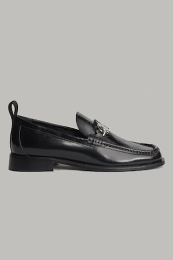 Karl Lagerfeld - Leather Loafers with Metallic Detail, Black, Size 37