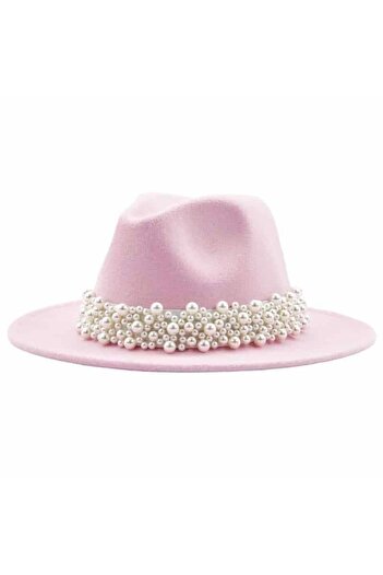 Pursehuit Women's hat, pink, with pearls, Iita