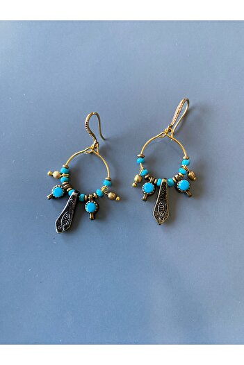 dela otantik Turquoise Beaded Authentic Dangle Hoop Earrings |   Handmade Bohemian Ethnic Stone Bijouterie Jewelry