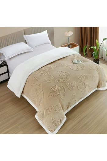 CHIRASO Cocolino Blanket with Fur Inside, Embossed Butterfly Pattern, 200x230cm, Soft and Warm