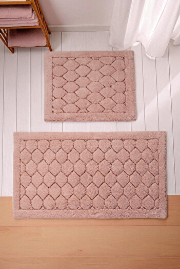 df home Thalindor Cotton Bath Mat Set (60X100)(50X60)Pink+