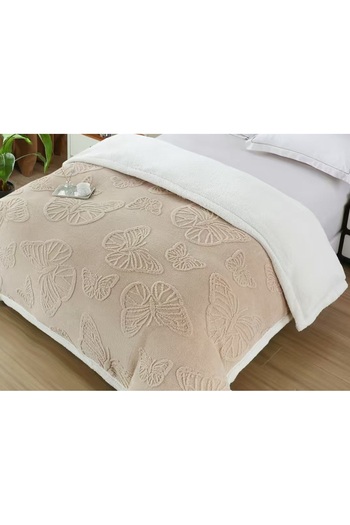CHIRASO Cocolino Blanket with Fur Inside, Embossed Butterfly Pattern, 200x230cm, Soft and Warm