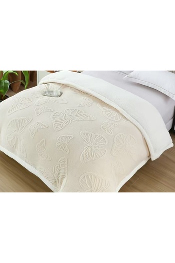 CHIRASO Cocolino Blanket with Fur Inside, Embossed Butterfly Pattern, 200x230cm, Soft and Warm