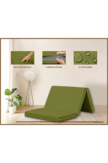 Evim Canvas Dark Green Zippered Foldable Floor Bed Floor Cushion 70X180X10Cm