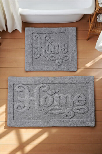 df home Lufora Cotton Bath Mat Set (60X100)(50X60) Gray-