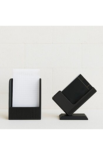 Yaz Print Factory Desktop Black Business Card Holder and Notepad Set