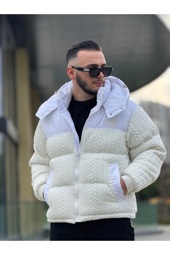 KINGAF Men's Puffer Coat with Hood Knitted