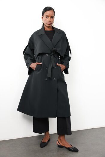 5in1Canpolat Black Windbreaker Oversize Trench Coat 9476