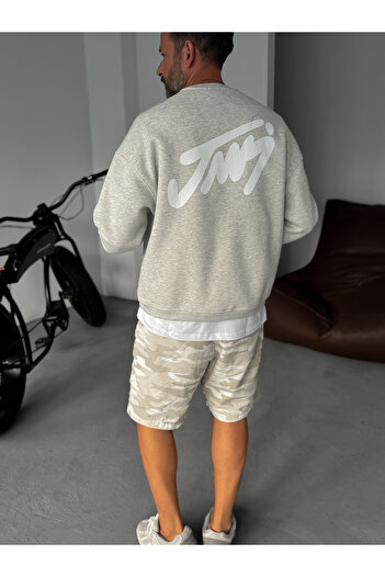 BYBASICMAN Light Gray Basic Printed Sweatshirt Jj-100