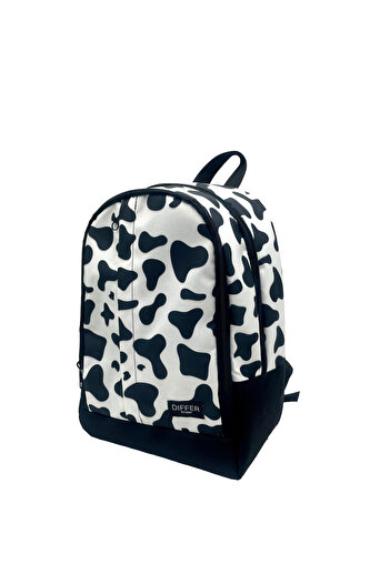 Differ Studio Cow Patterned Black and White Waterproof Large Internal Volume Backpack