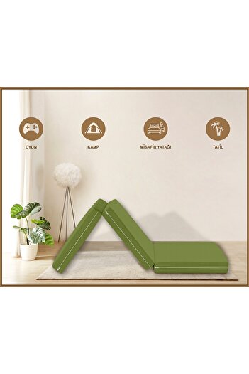 Evim Canvas Green Zippered Foldable Floor Bed Floor Mat 70X180X10Cm