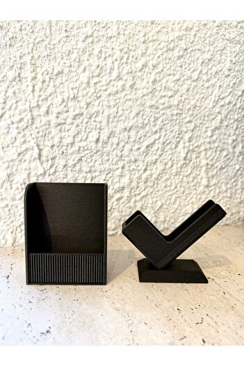 Yaz Print Factory Desktop Black Business Card Holder and Notepad Set