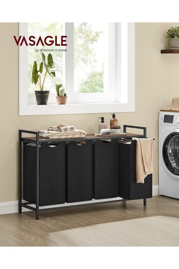 Optim Solution Laundry Basket 4x40L, Removable Bags, Upper Shelf and Metal Frame, 116x33x72 cm, Brown and Black