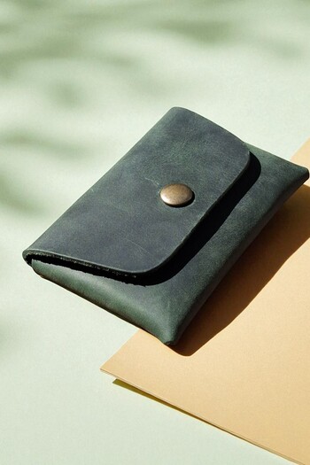 MAT Deri Green Genuine Leather Card Holder Handmade Seamless Small Wallet Horizontal Business Card Holder/Men Women Card Holder