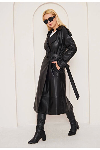 Zerenyus Bonar Long Leather Coat Black