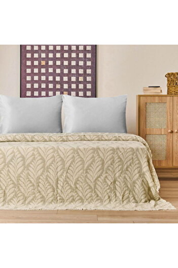 Evidea Soft Sardin Single Bedspread - Ecru / Khaki - 160X220 cm