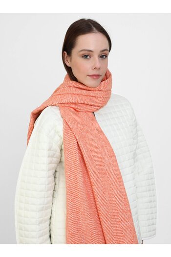 Tuva Herringbone Plain Shoulder Shawl - Orange -